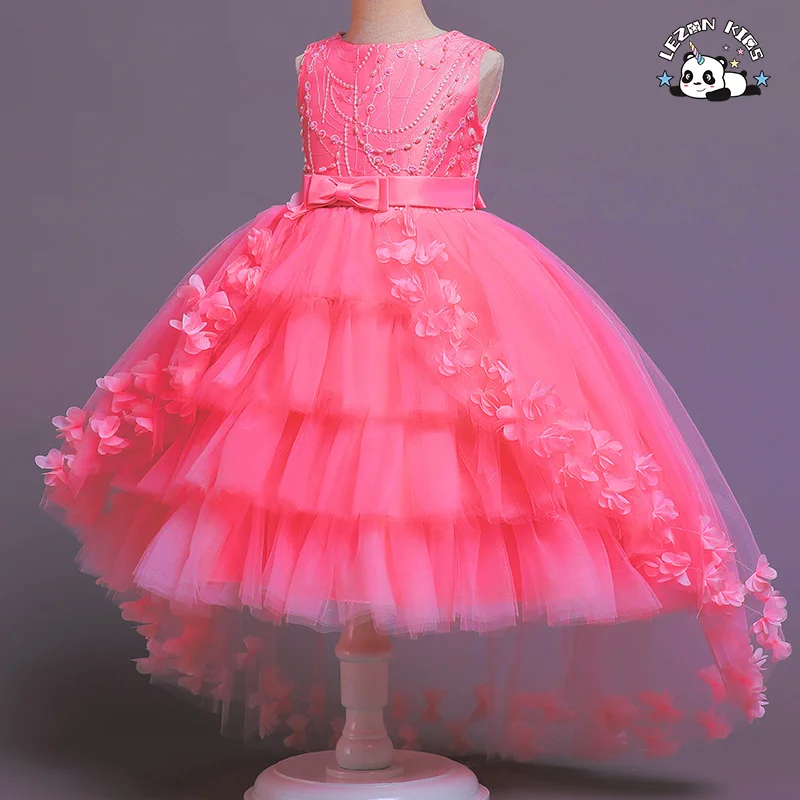 LEZONKIDS - Summer Baby Girl Princess Clothes Children Birthday Party Wedding Dress Kids Embroidered Boutique Dresses Age Short Sleeve Print